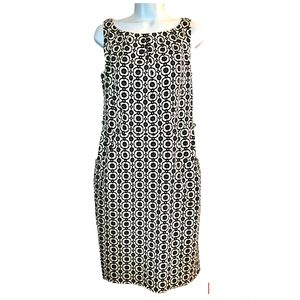 Nine West Sleeveless Sheath Dress Black & White Geometric Side Zip W/ Pockets M